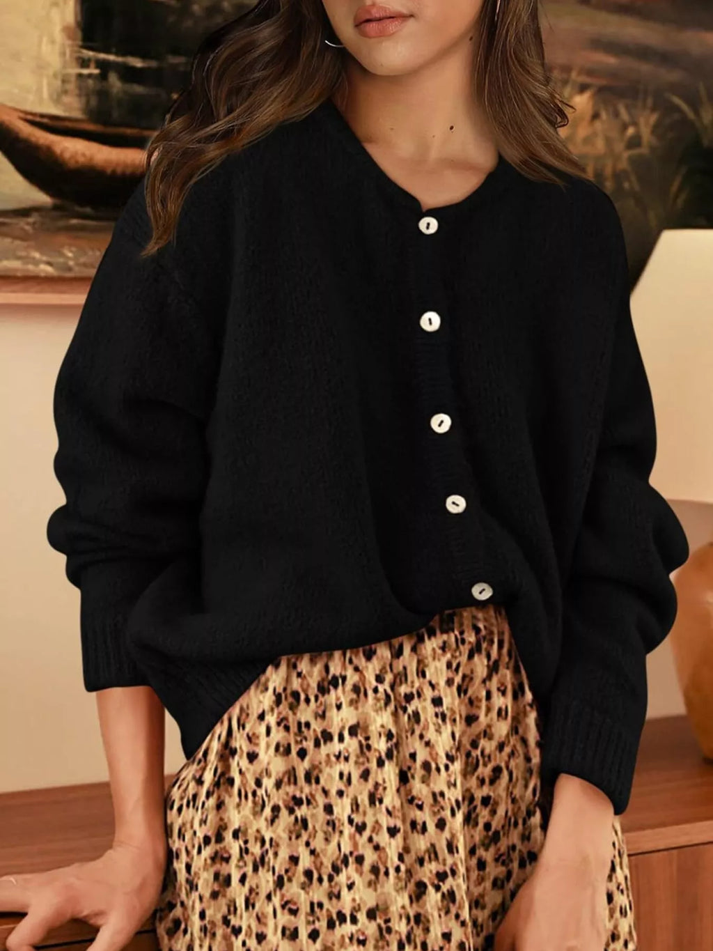 Button-down Dropped Shoulder Cardigan (8)