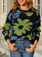 Floral Crew Neck Long Sleeve Sweater (10)