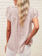 Leopard Frill Mock Neck Ruffled Cap Sleeve Top (16)