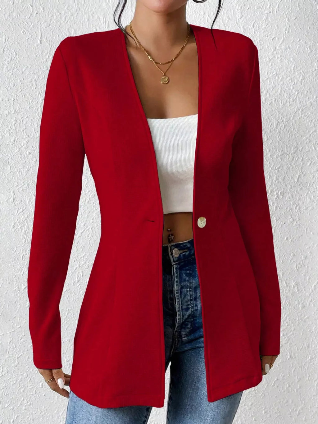 One Button Long Sleeve Blazer (17)