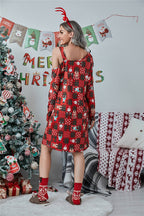 Christmas Asymmetrical Neck Long Sleeve Dress (4)