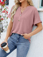 Eyelet Notched Short Sleeve Blouse (23)