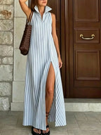 Full Size Striped Maxi Dress High Slit Plus (2)