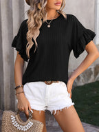 Ruffled Round Neck Short Sleeve Blouse (22)