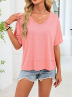 V-neck Relaxed Fit Solid Color T-shirt (13)