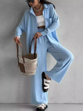 Button Up Long Sleeve Shirt Pants Set