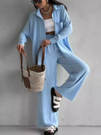 Button Up Long Sleeve Shirt Pants Set