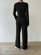Ribbed V-neck Long Sleeve Top Pocketed Pants Set (15)