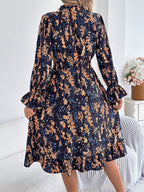 Floral Print Ruffle Hem Flounce Sleeve A-line Dress (5)