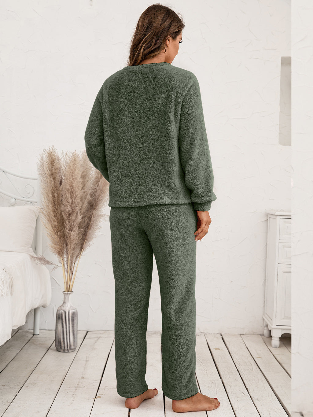 Teddy Long Sleeve Top Pants Lounge Set (15)