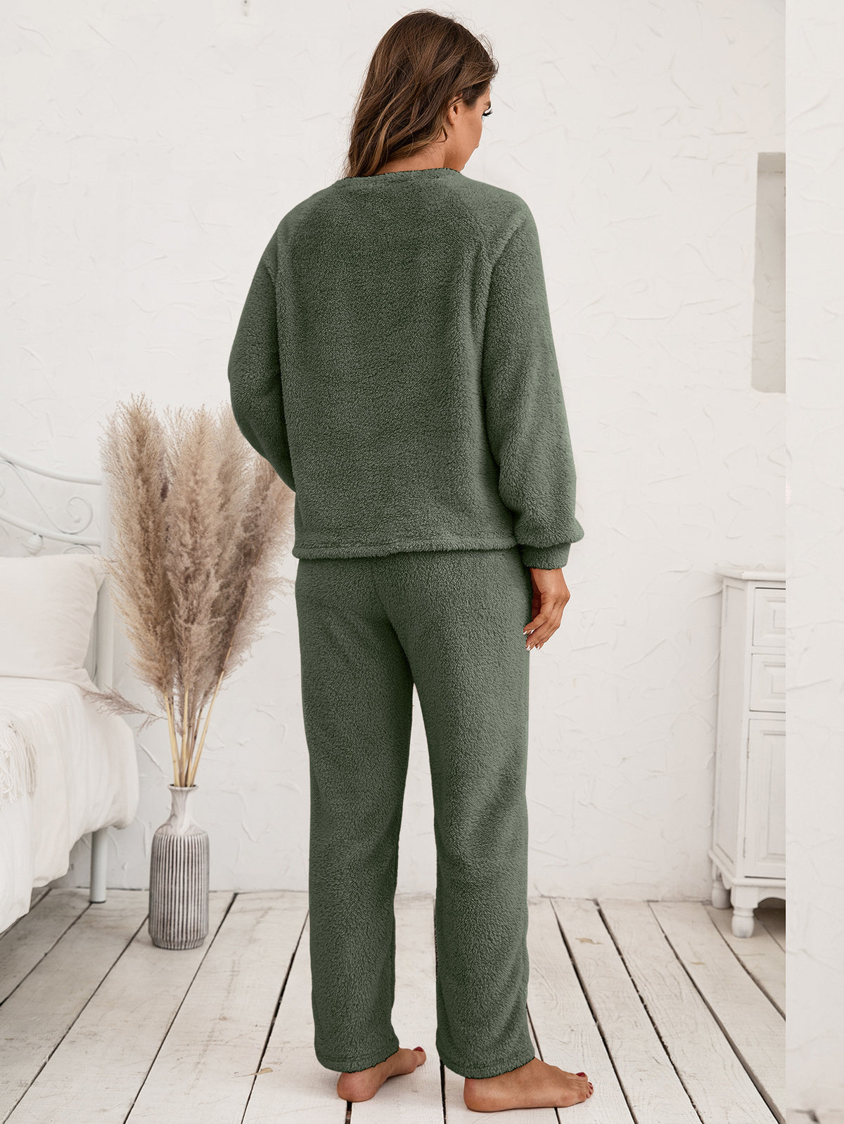 Teddy Long Sleeve Top Pants Lounge Set (15)