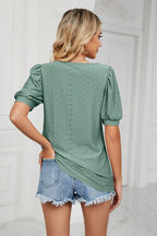 Eyelet Puff Sleeve Round Neck Top (2)