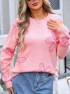 Flower Round Neck Dropped Shoulder Sweater (6)