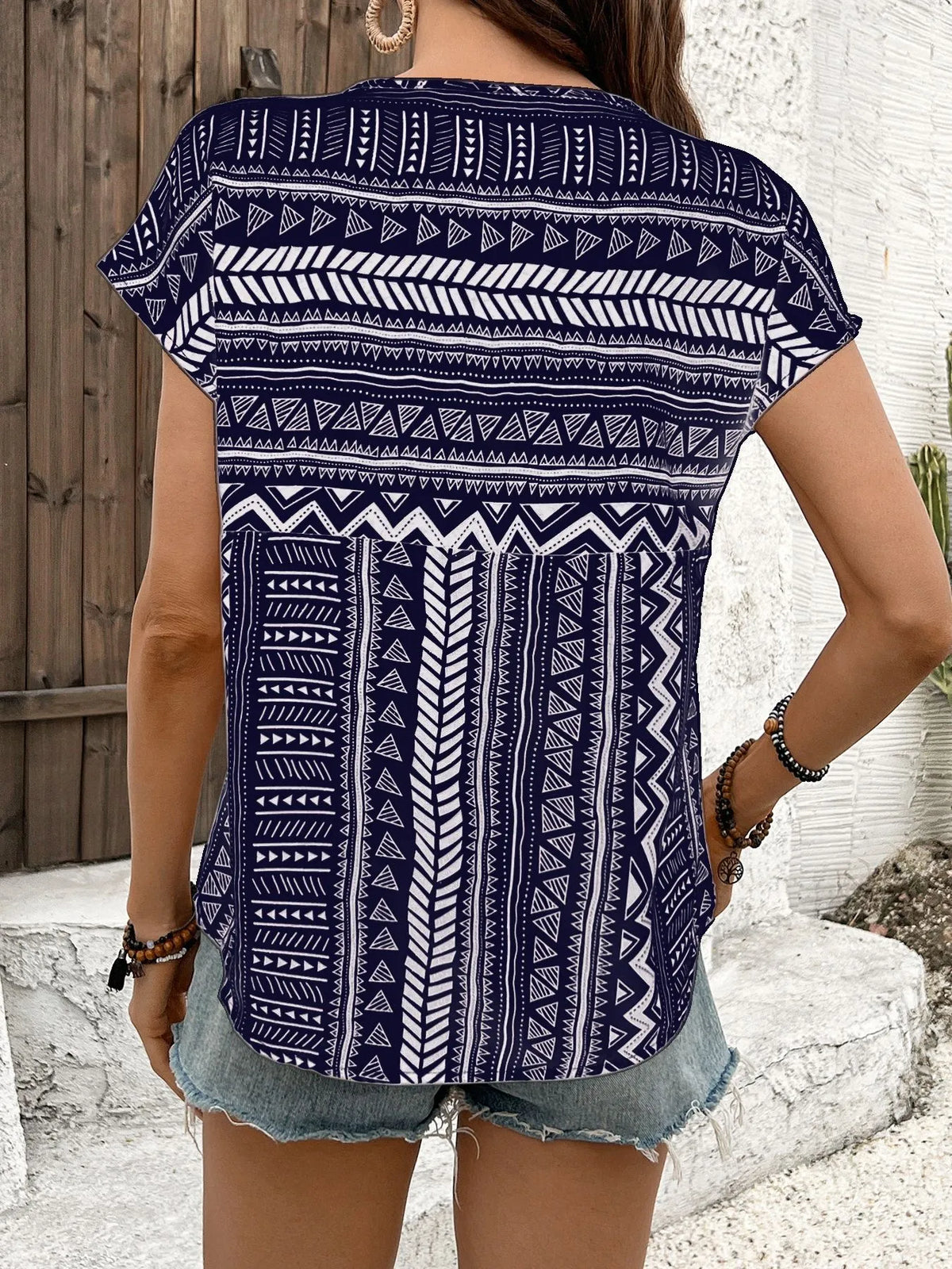 Geometric Print Short Sleeve Blouse (10)