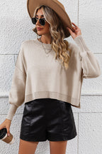 Round Neck Dropped Shoulder Pullover Sweater (25)