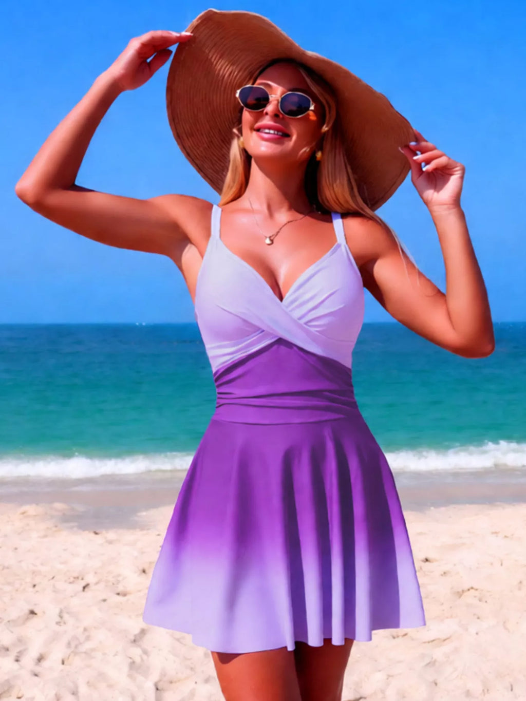 V-neck Gradient One-piece Swimsuit (17)