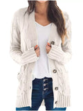 Full Size Chunky Cable Knit Button-down Cardigan Plus