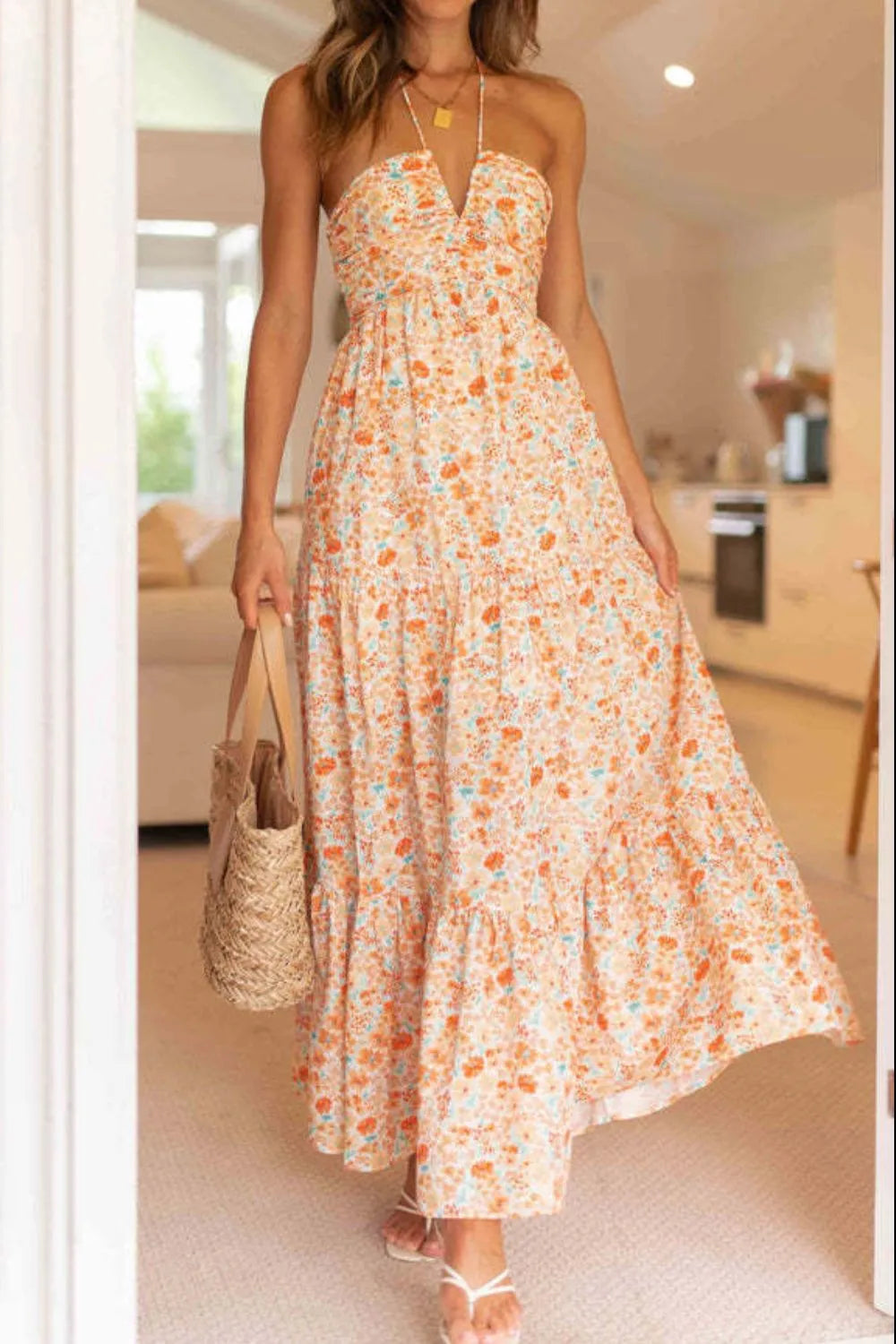 Floral Halter Neck Tiered Maxi Dress (3)