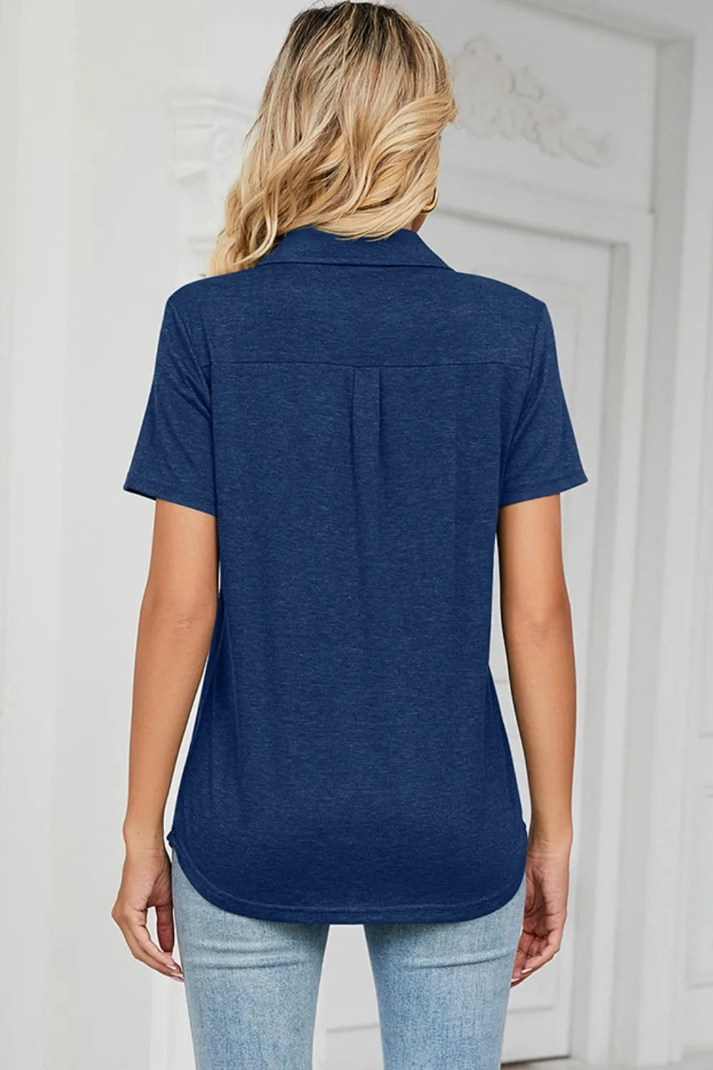 Johnny Collar Short Sleeve Blouse (8)