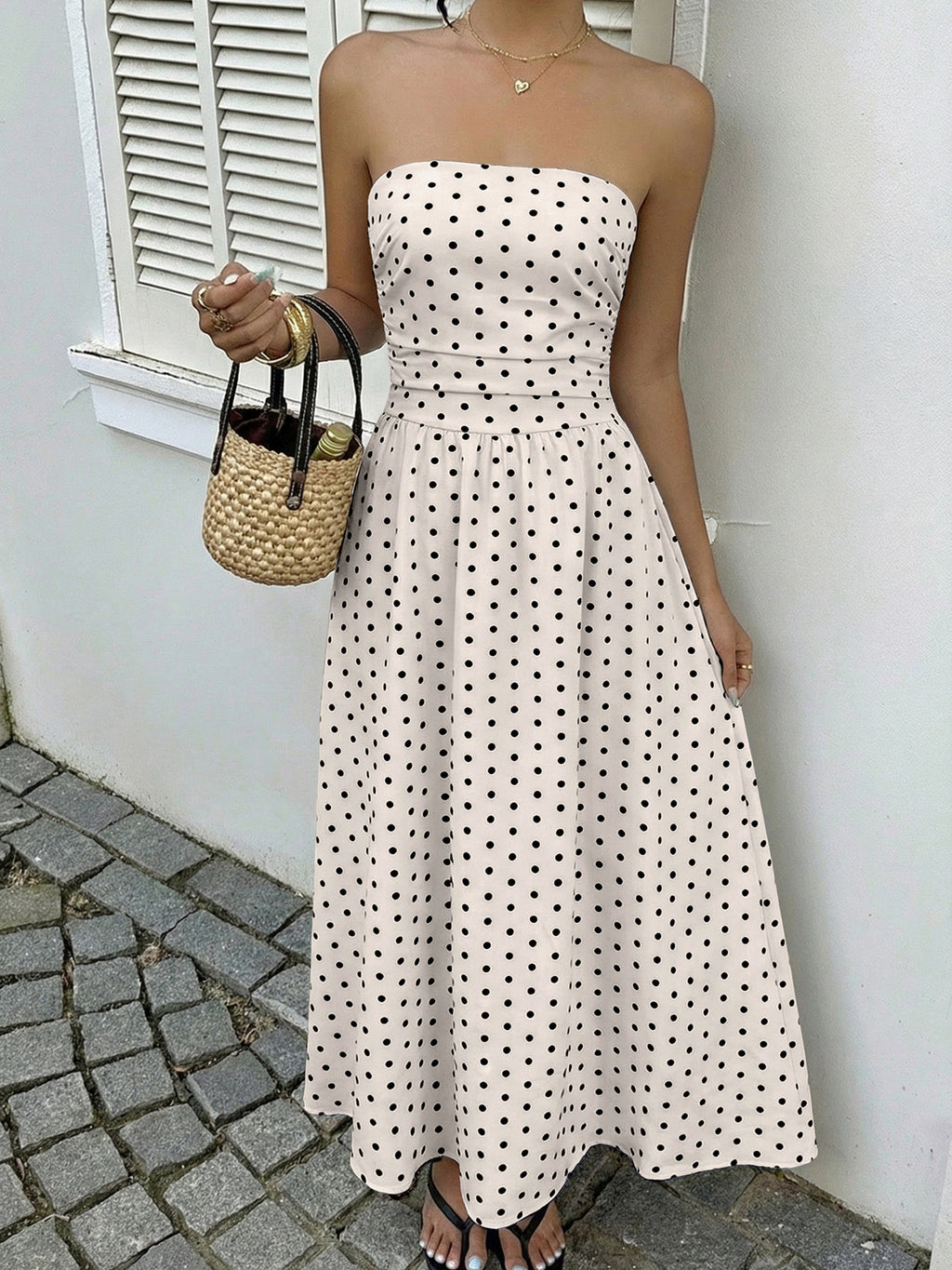 Polka Dot Tube A-line Dress (15)