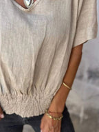 Full Size Smocked Hem V-neck Relaxed Fit T-shirt Plus (9)
