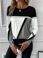 Contrast Round Neck Long Sleeve T-shirt (3)