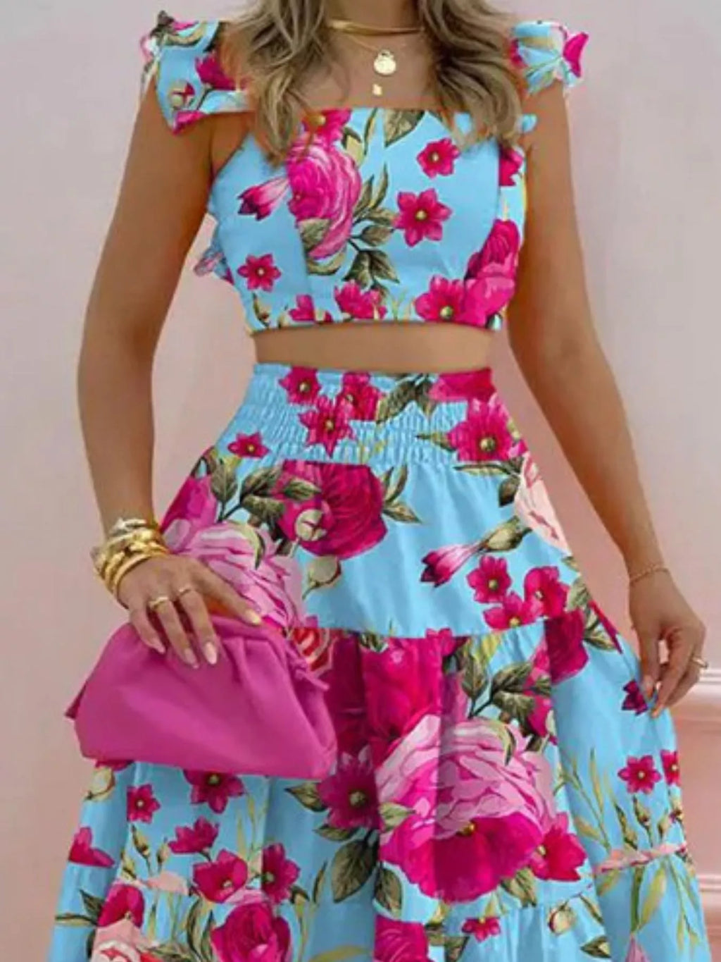 Crop Top Tiered Maxi Skirt Set (13)