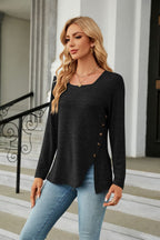 Square Neck Long Sleeve Slit T-shirt (17)