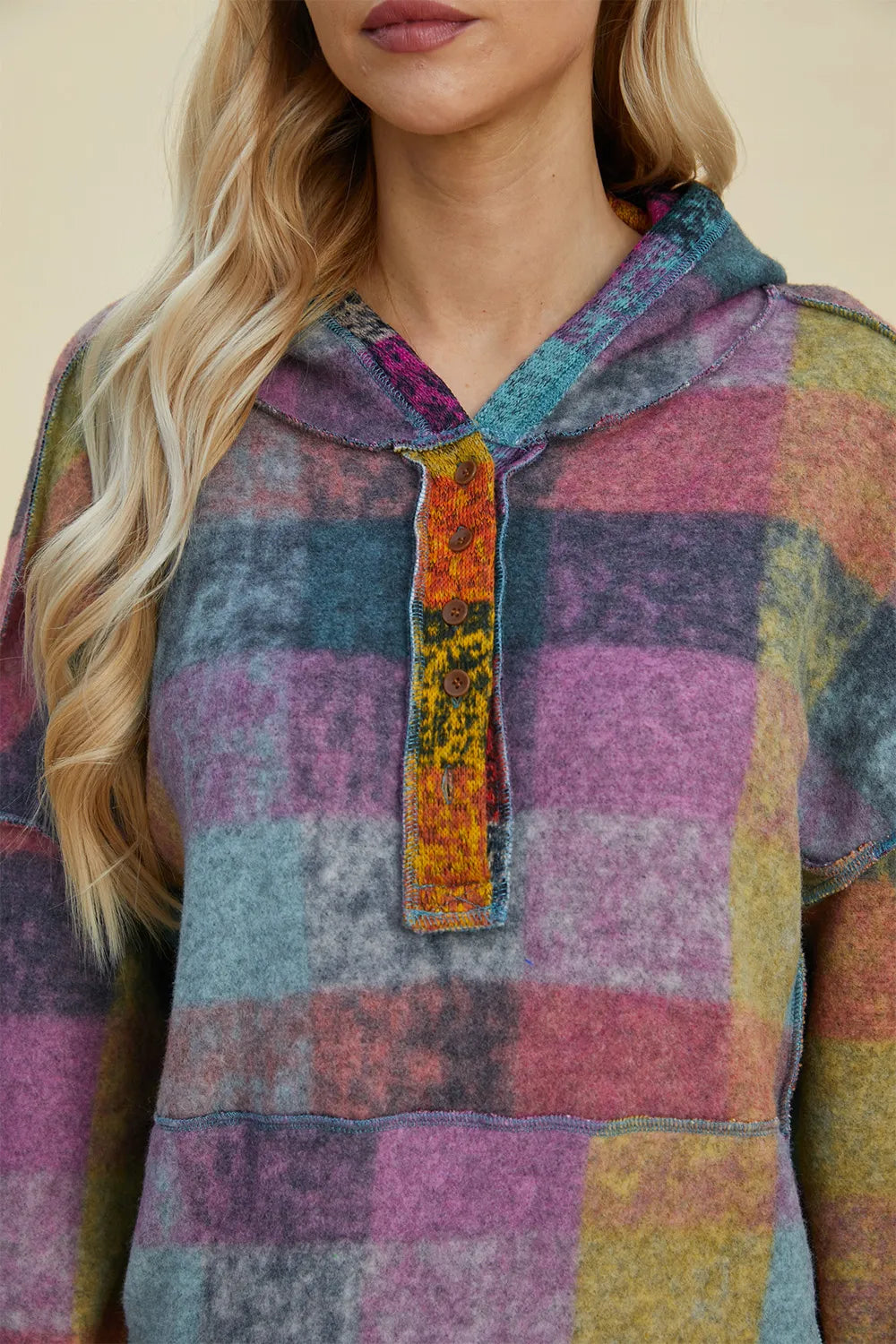 Full Size Plaid Dropped Shoulder Fleece Hoodie Plus (24)
