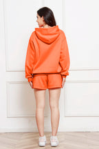 Drop Shoulder Long Sleeve Hoodie Shorts Set (2)