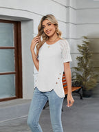 Round Neck Lace Short Sleeve T-shirt (3)