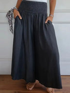 Full Size Smocked Wide Leg Pants Pockets