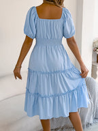Square Neck Short Puff Sleeve Dress (5)