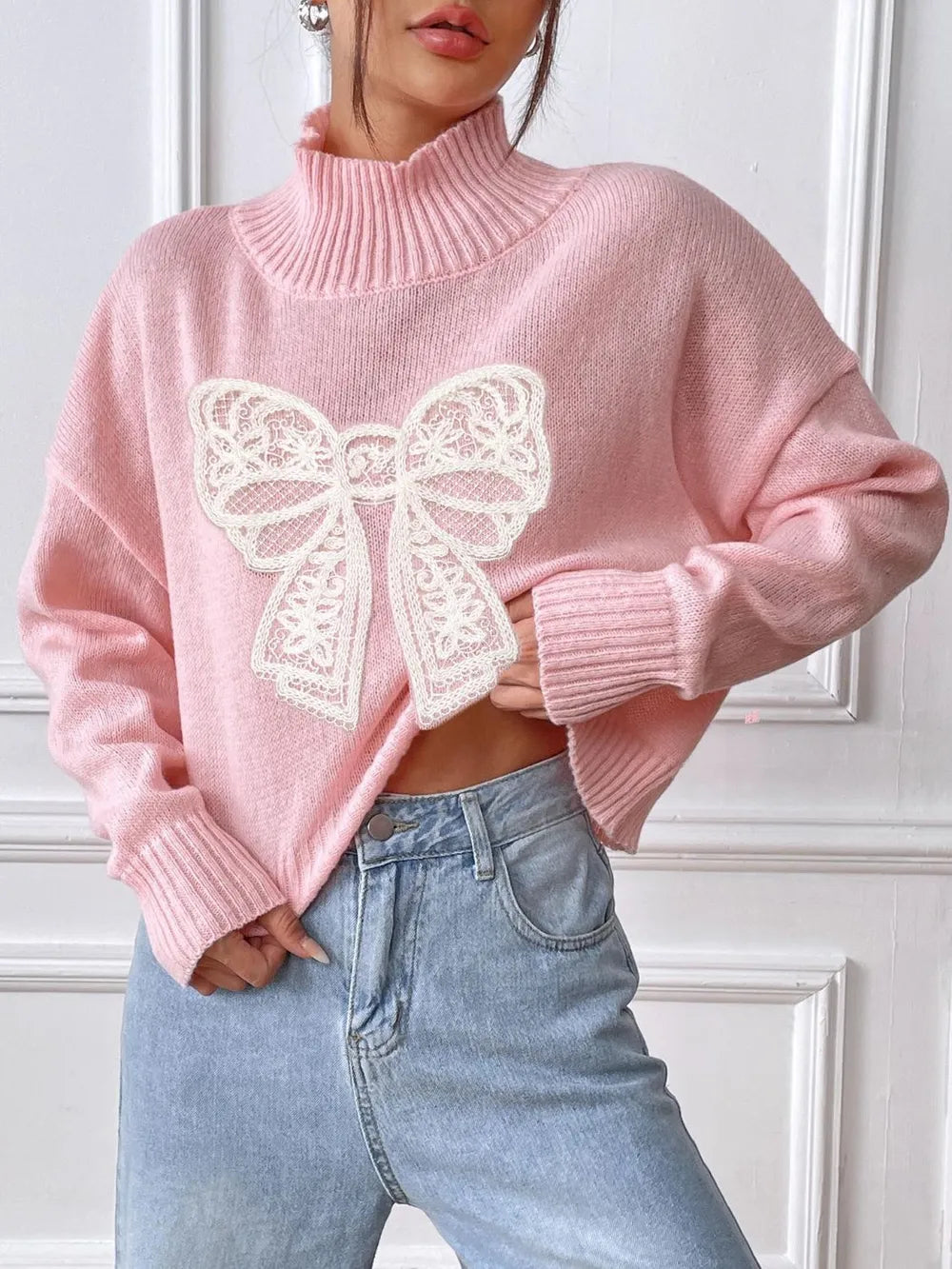 Bow Turtleneck Long Sleeve Sweater (6)
