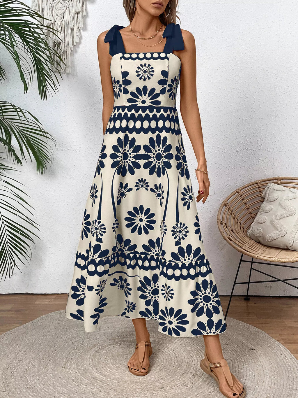 Floral Print Tie-shoulder Midi Dress (6)
