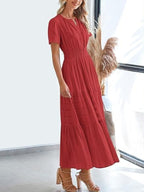 Notched Short Sleeve Tiered Dress (19)