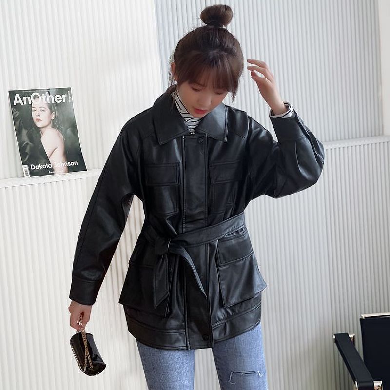 Motorcycle Leather Jacket Mid-length Windbreaker Pu photo 3