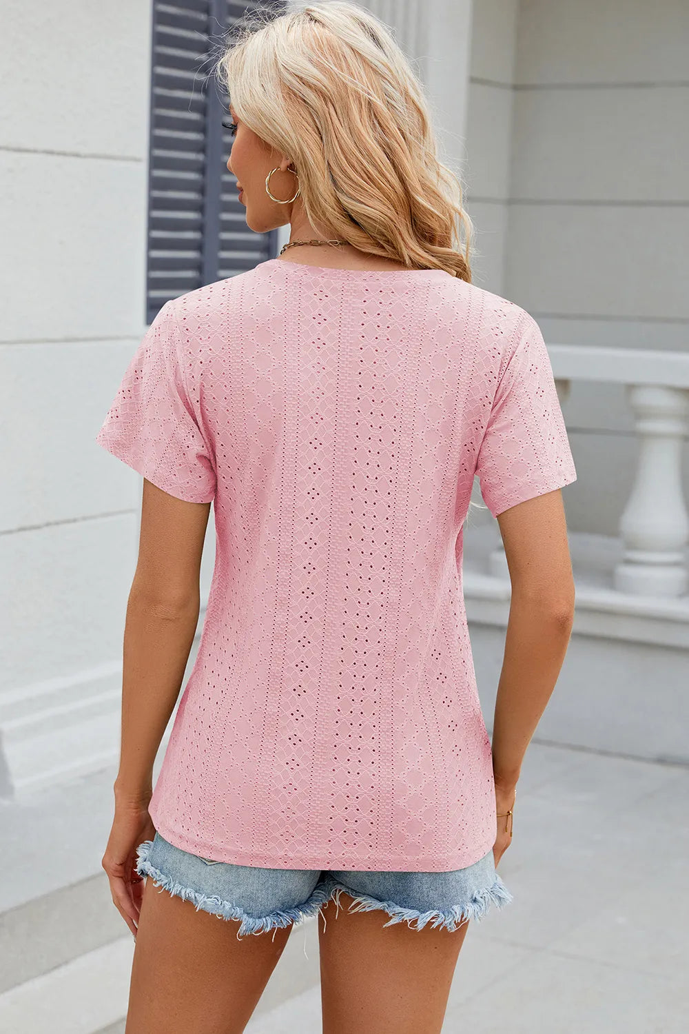 Eyelet Surplice Short Sleeve T-shirt (16)