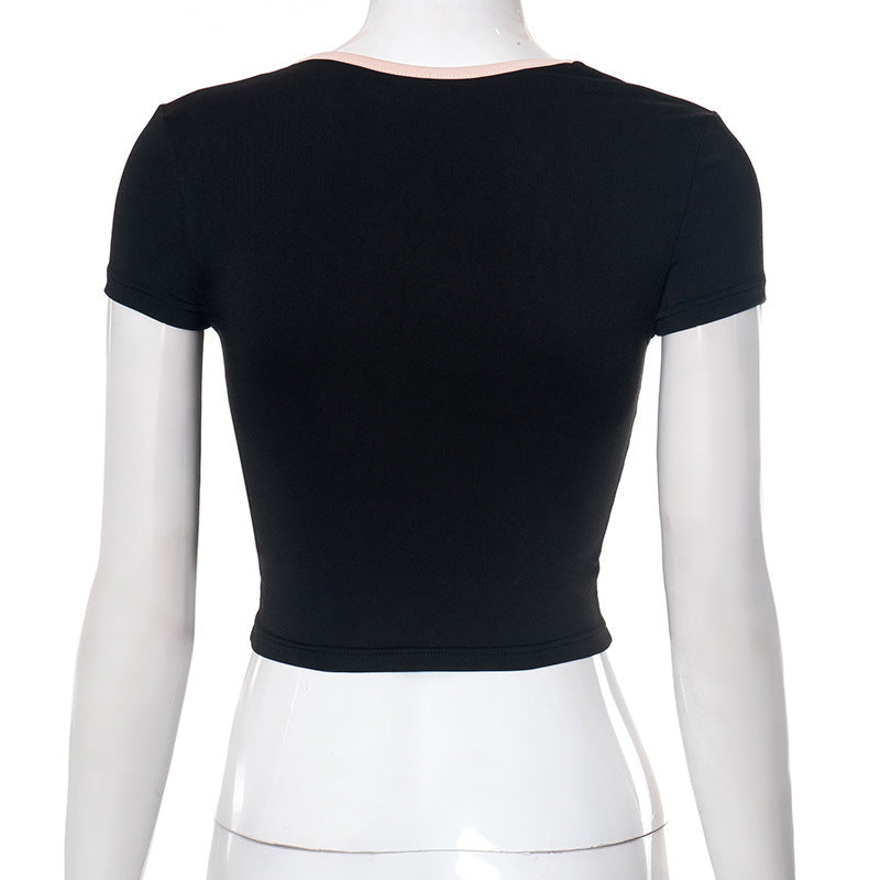 Square Collar Contrast Short Sleeve Top photo 3