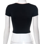 Square Collar Contrast Short Sleeve Top photo 3