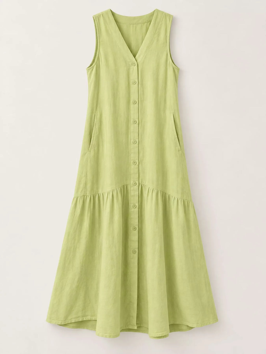Full Size V-neck Button Front Sleeveless Midi Dress Plus (19)