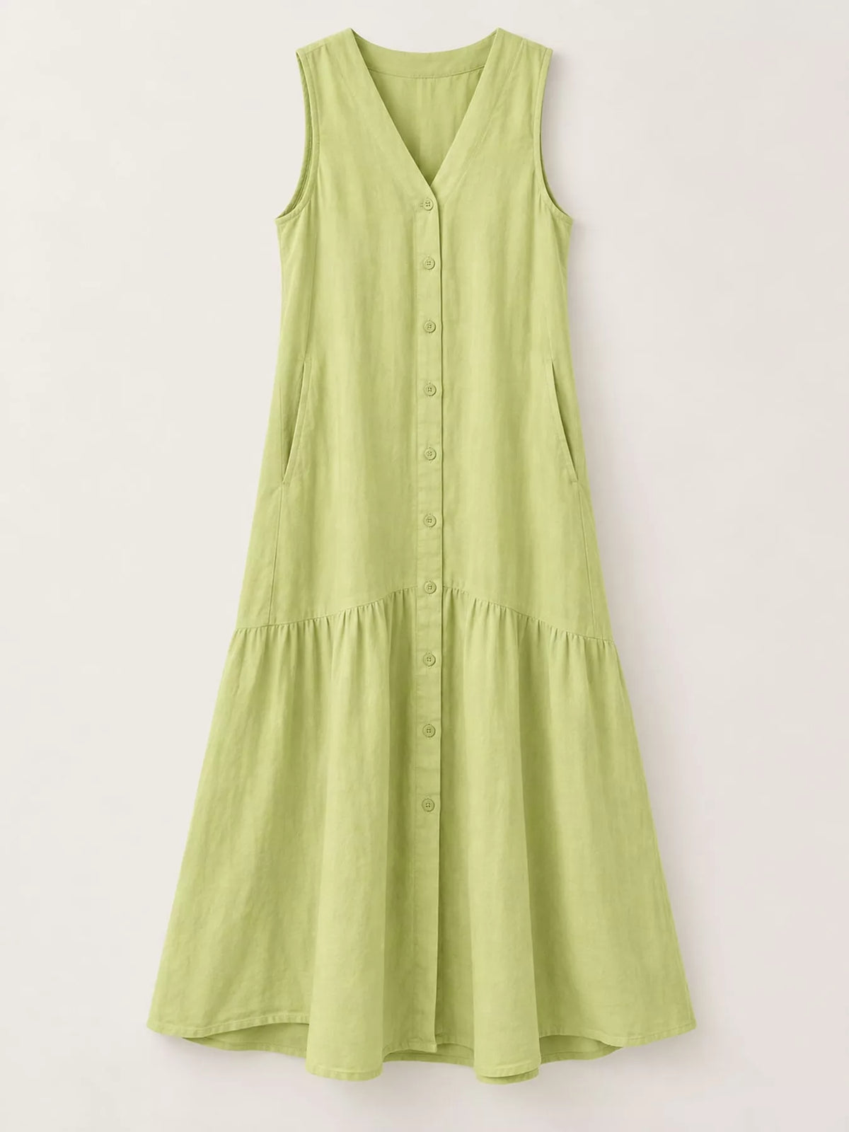 Full Size V-neck Button Front Sleeveless Midi Dress Plus (19)