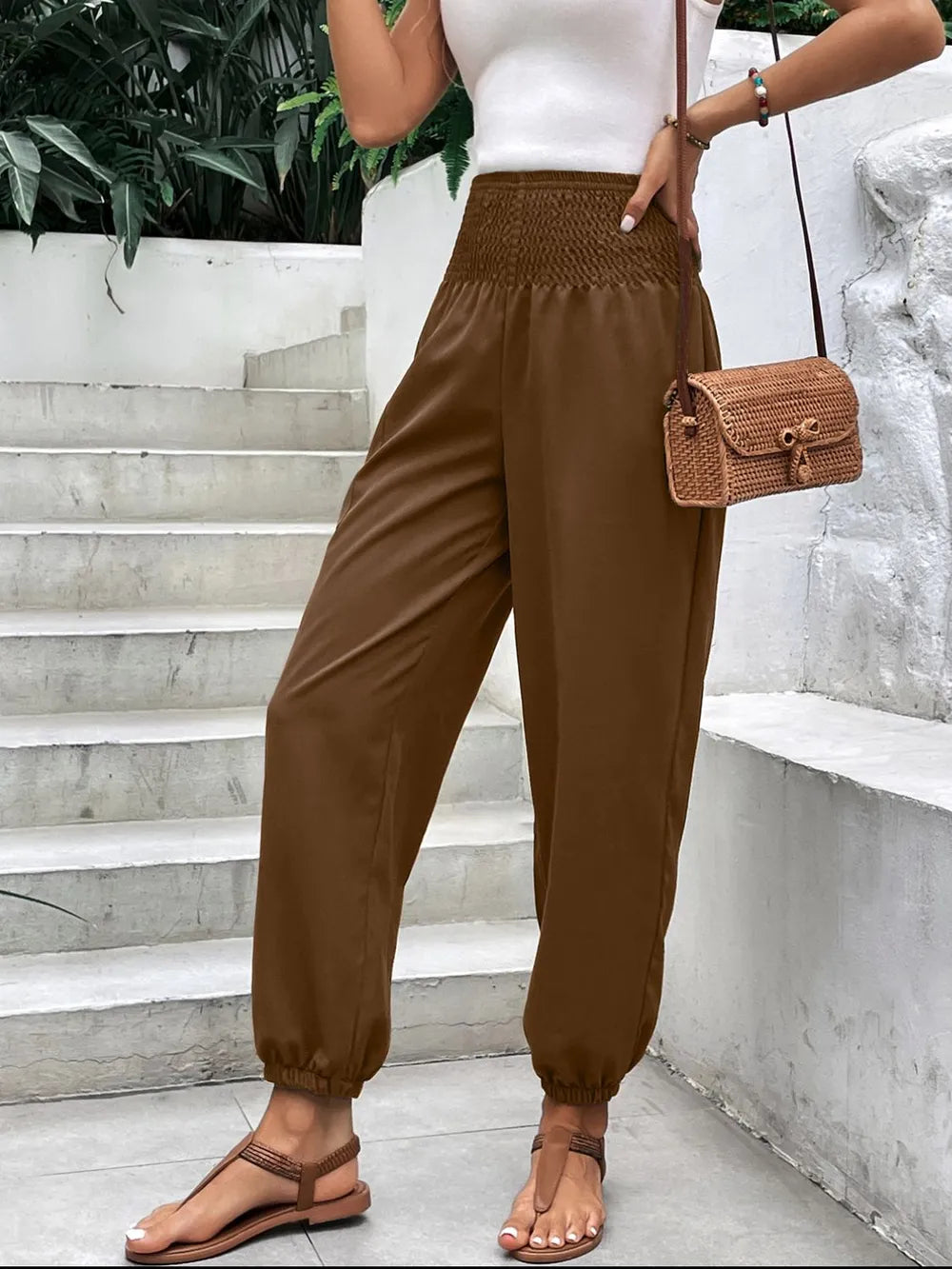 Smocked High Rise Joggers Pockets (10)