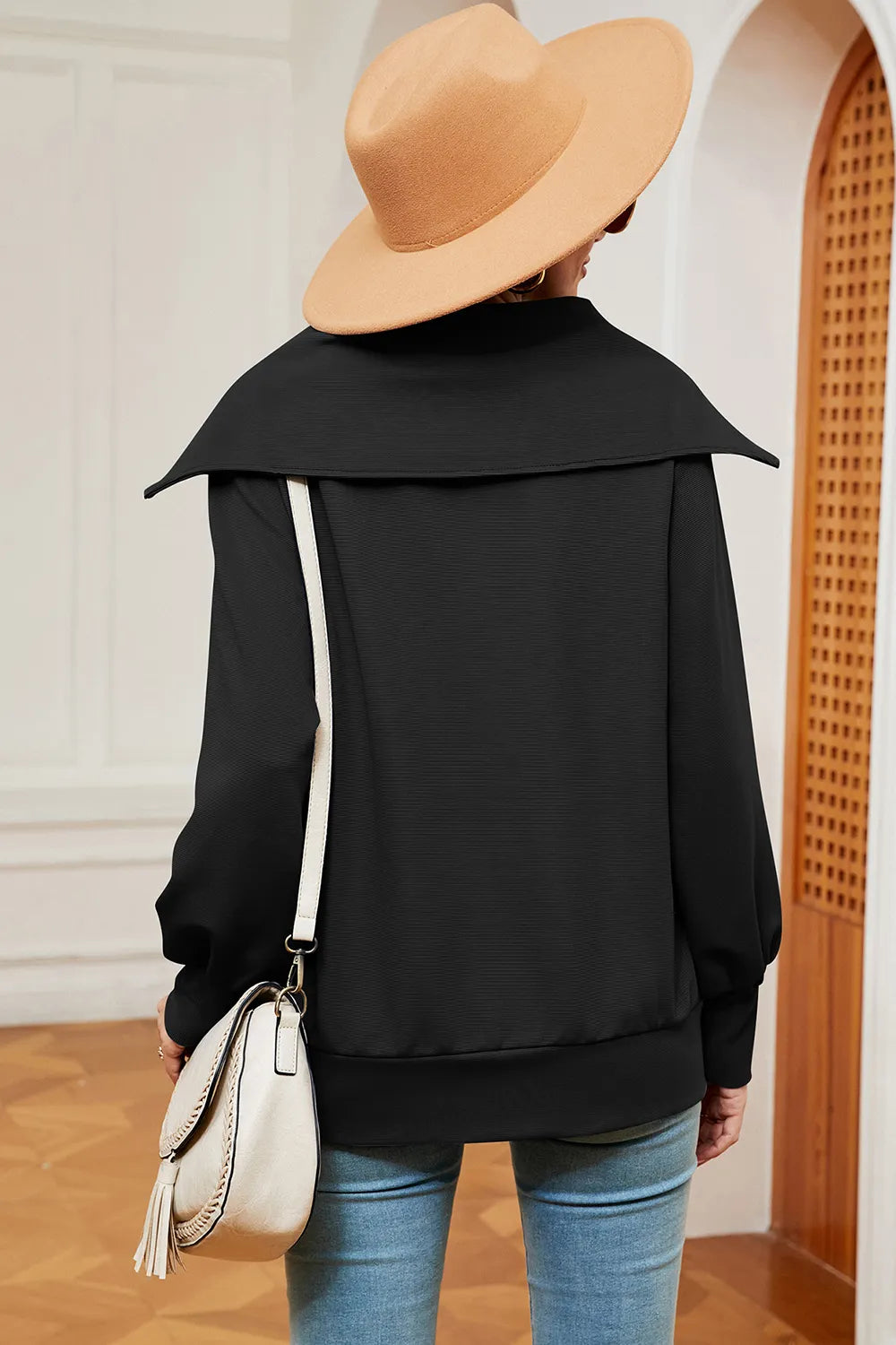 Half Zip Lantern Sleeve Sweatshirt (8)