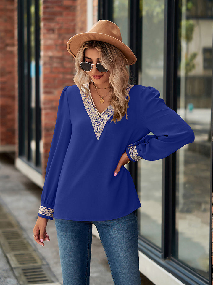 V-neck Long Sleeve Blouse (3)