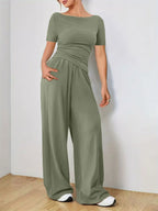 Round Neck Short Sleeve T-shirt Pants Set (10)