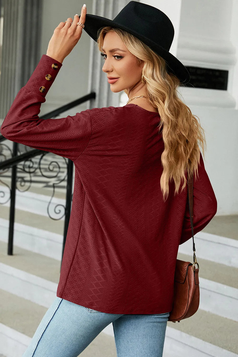 V-neck Lantern Sleeve T-shirt (12)