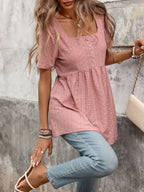 Eyelet Square Neck Short Sleeve Top (21)