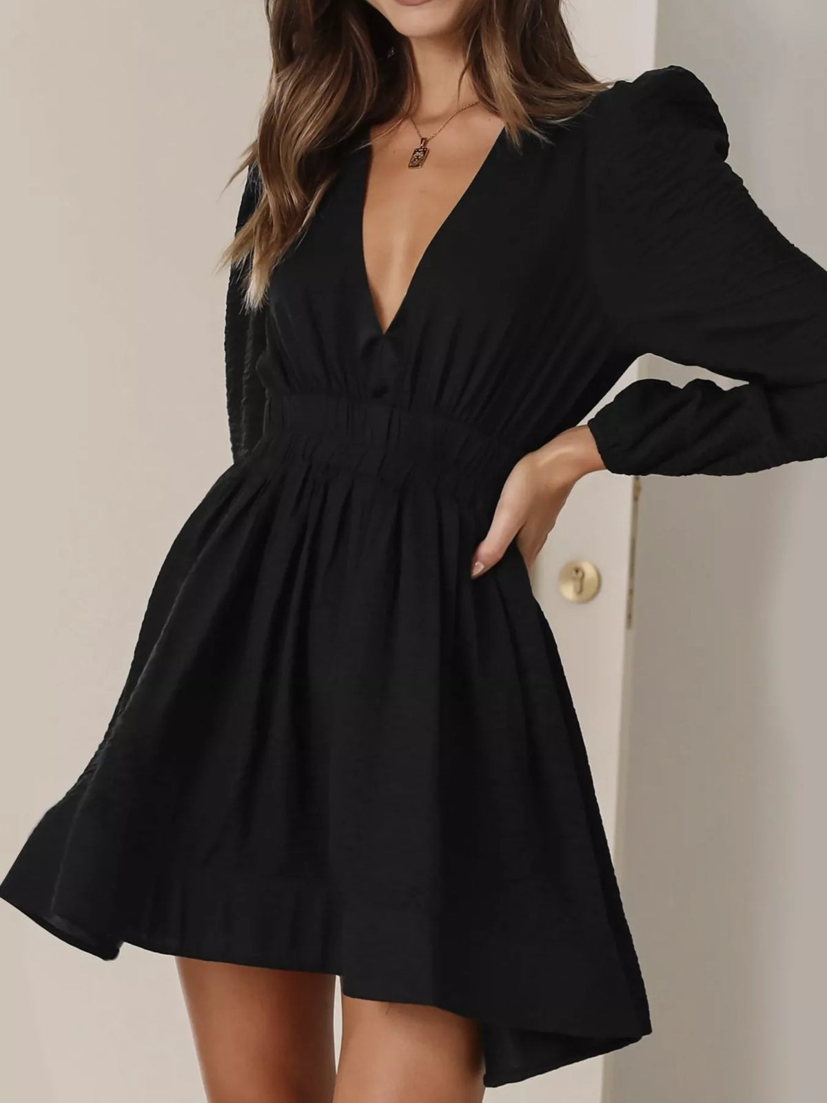 V-neck Long Sleeve Mini Dress (17)