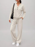 Button Detail Dropped Shoulder Top Pants Set
